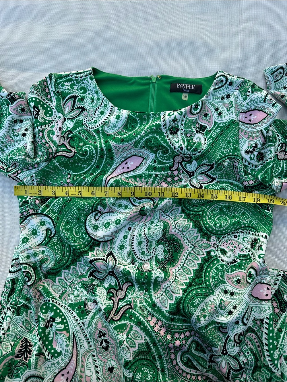 Kasper printed Ruffle -sleeve sheath green paisley print Dress women’s size 10 - Picture 7 of 13